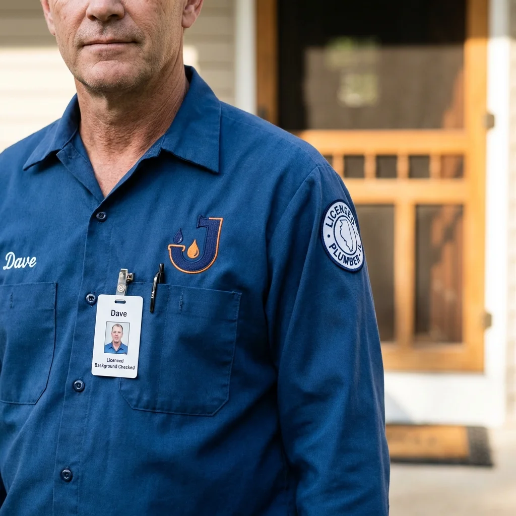 Licensed plumber showing ID badge in Lansdale, PA