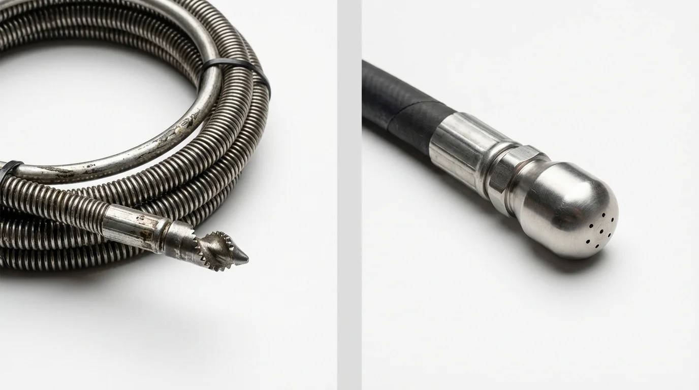 Drain snake cable and hydro jetting nozzle used for drain cleaning in Lansdale, PA