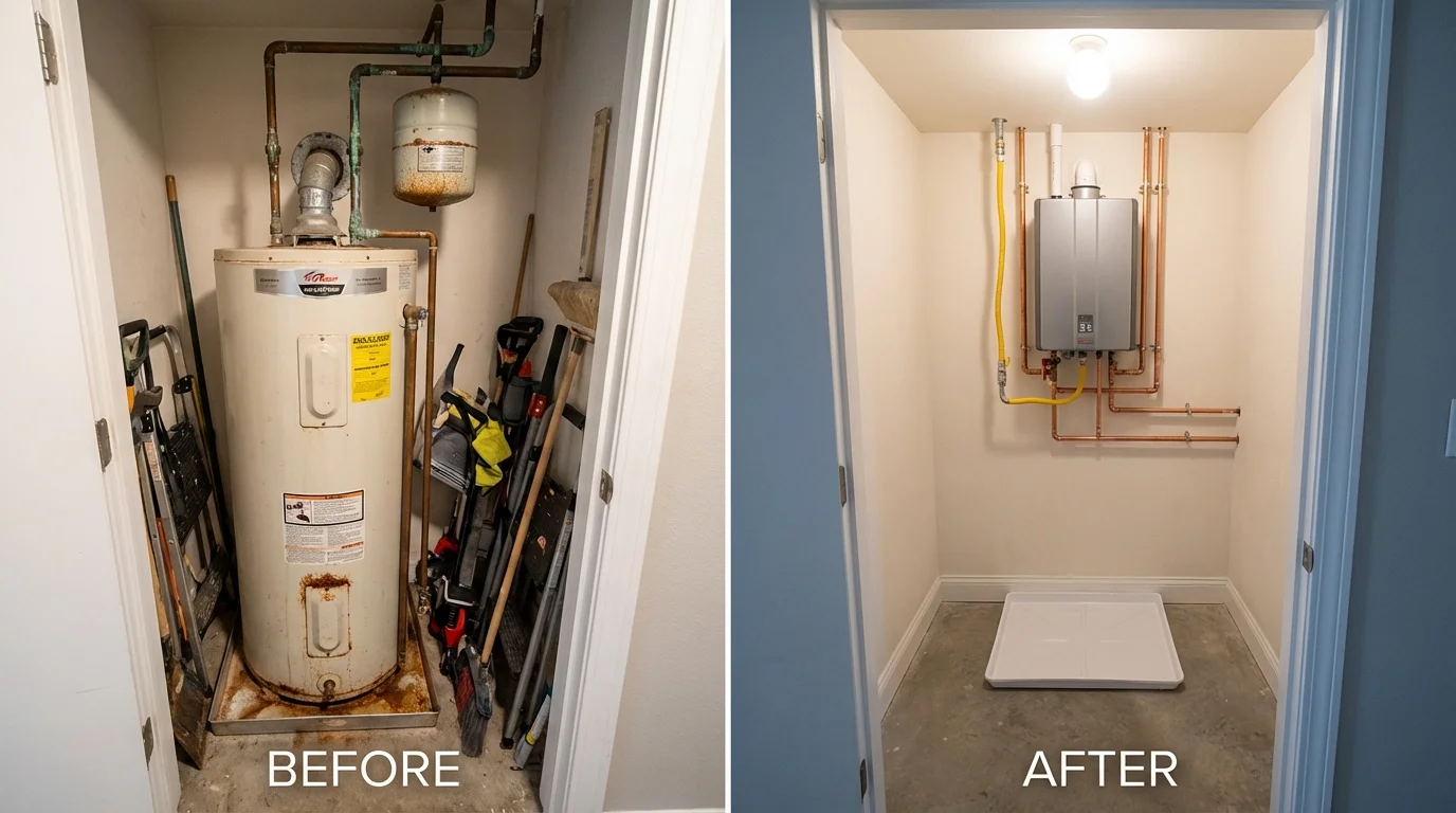 Tank water heater versus wall-mounted tankless unit comparison for Lansdale, PA homeowners