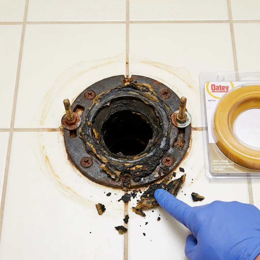 Failed wax ring showing water seepage at the base of a toilet in a Lansdale, PA home