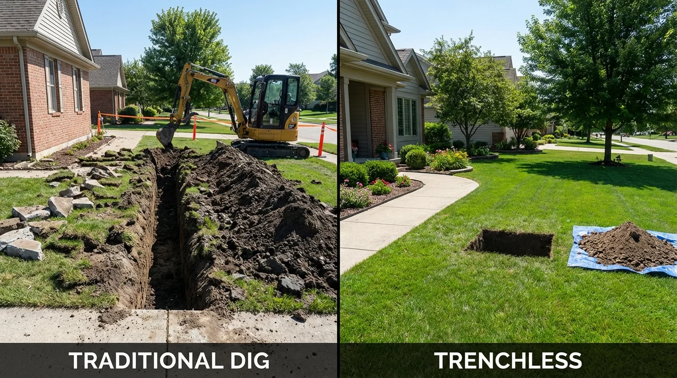 Trenchless sewer repair with minimal yard damage versus traditional excavation in Lansdale, PA